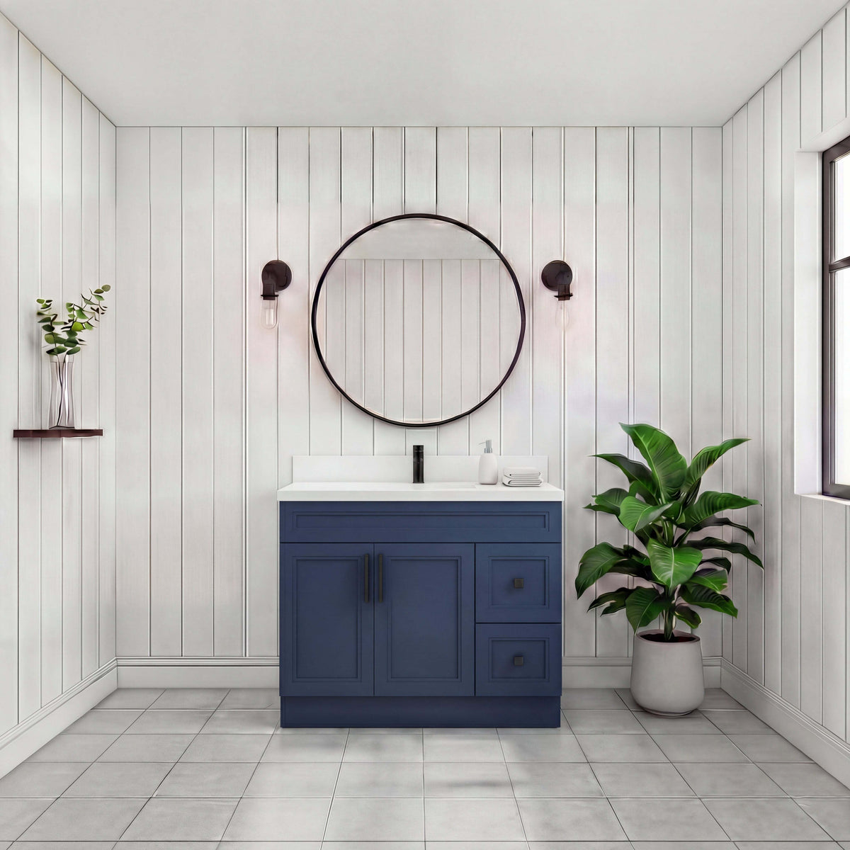 Tesoro 36 Shaker Vanity Solid Wood Blue Right Side Drawers