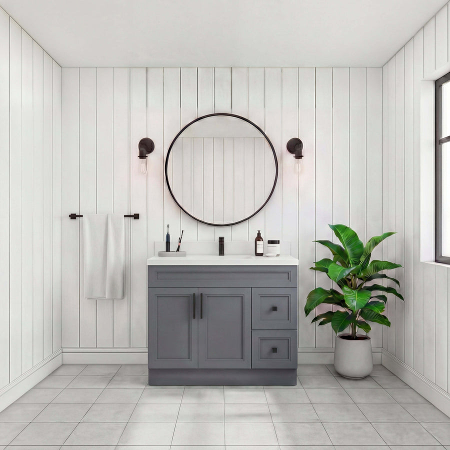 Tesoro 36" Shaker Bathroom Vanity With Quartz Countertop (Solid Wood)