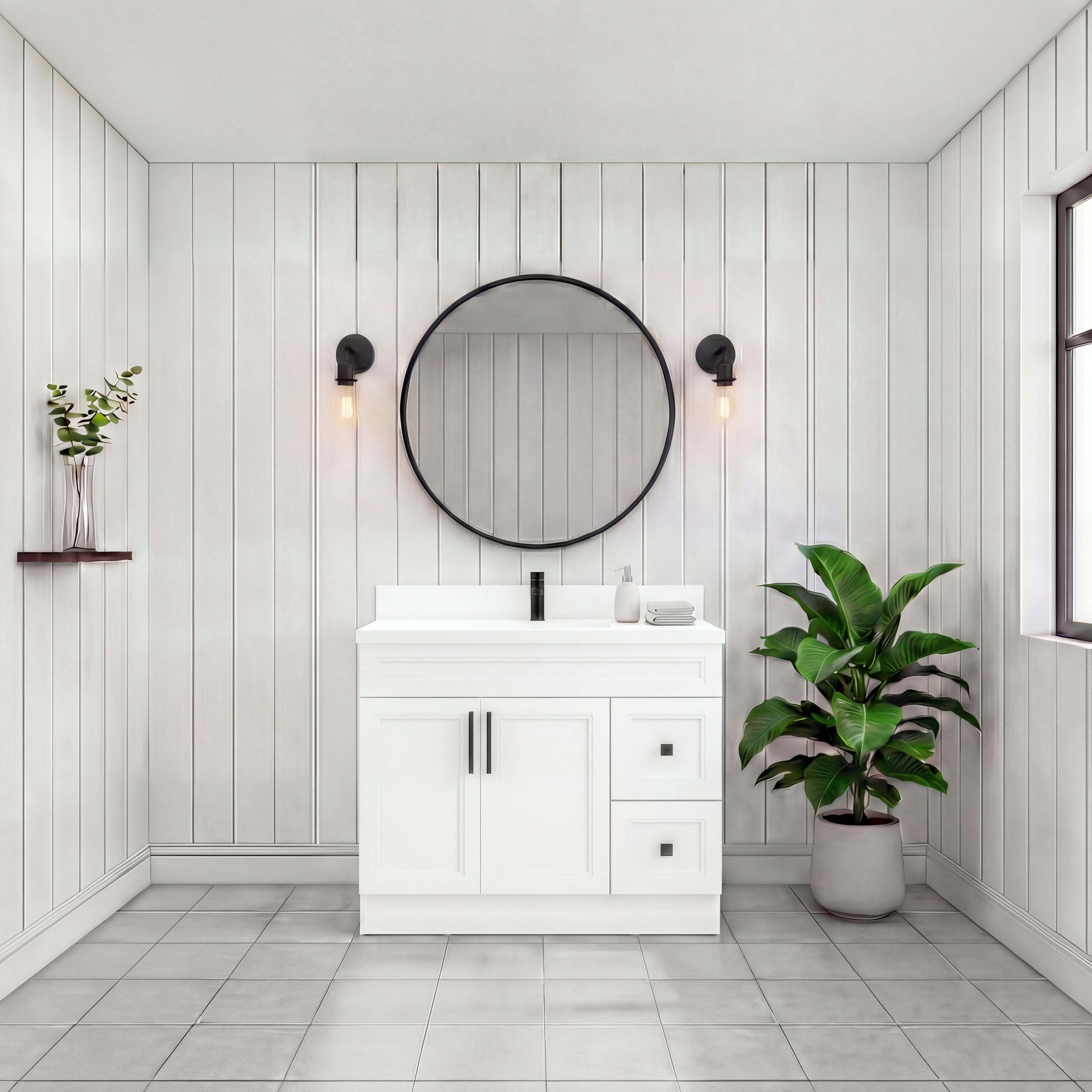 Tesoro 36" Shaker Bathroom Vanity With Quartz Countertop (Solid Wood)