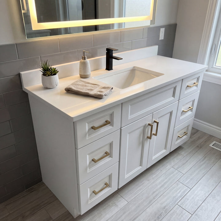 Tesoro 48" White Shaker vanity styled in a sunlit Canadian bathroom