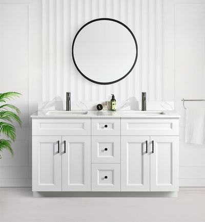 Tesoro 60" Double Sink Shaker Bathroom Vanity With Quartz Countertop (Solid Wood)