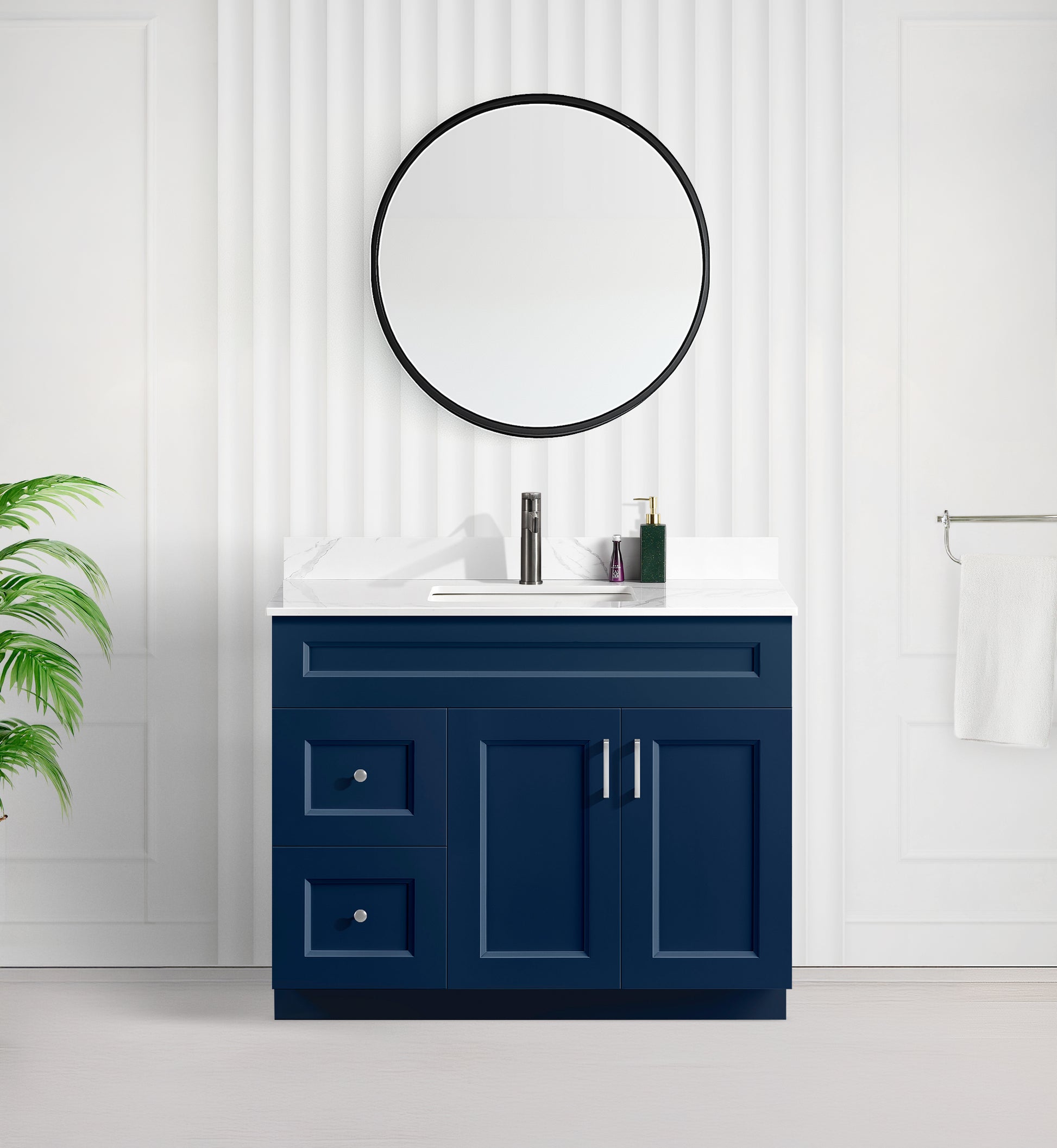Tesoro 42" Shaker Bathroom Vanity With Quartz Countertop (Solid Wood)-Left Side Drawers