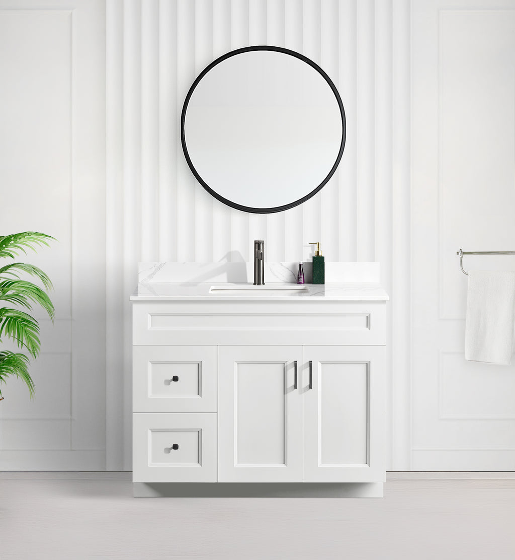 Tesoro 42" Shaker Bathroom Vanity With Quartz Countertop (Solid Wood)