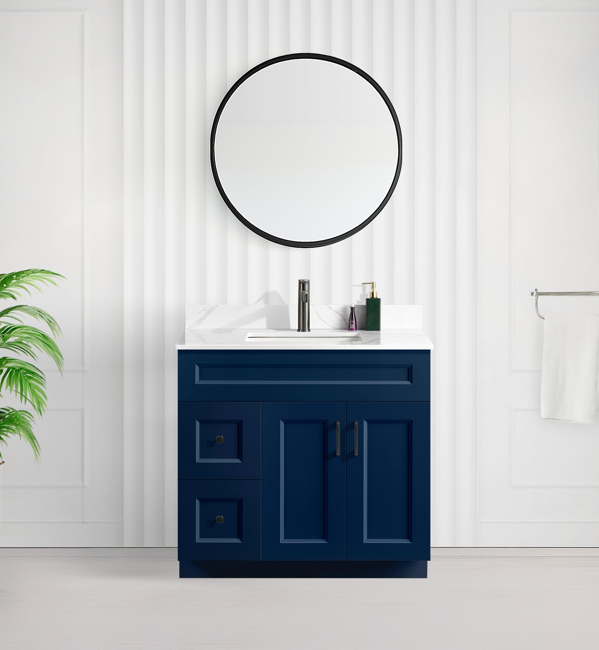 Tesoro 36" Shaker Bathroom Vanity With Quartz Countertop (MDF)-Left-Side Drawers