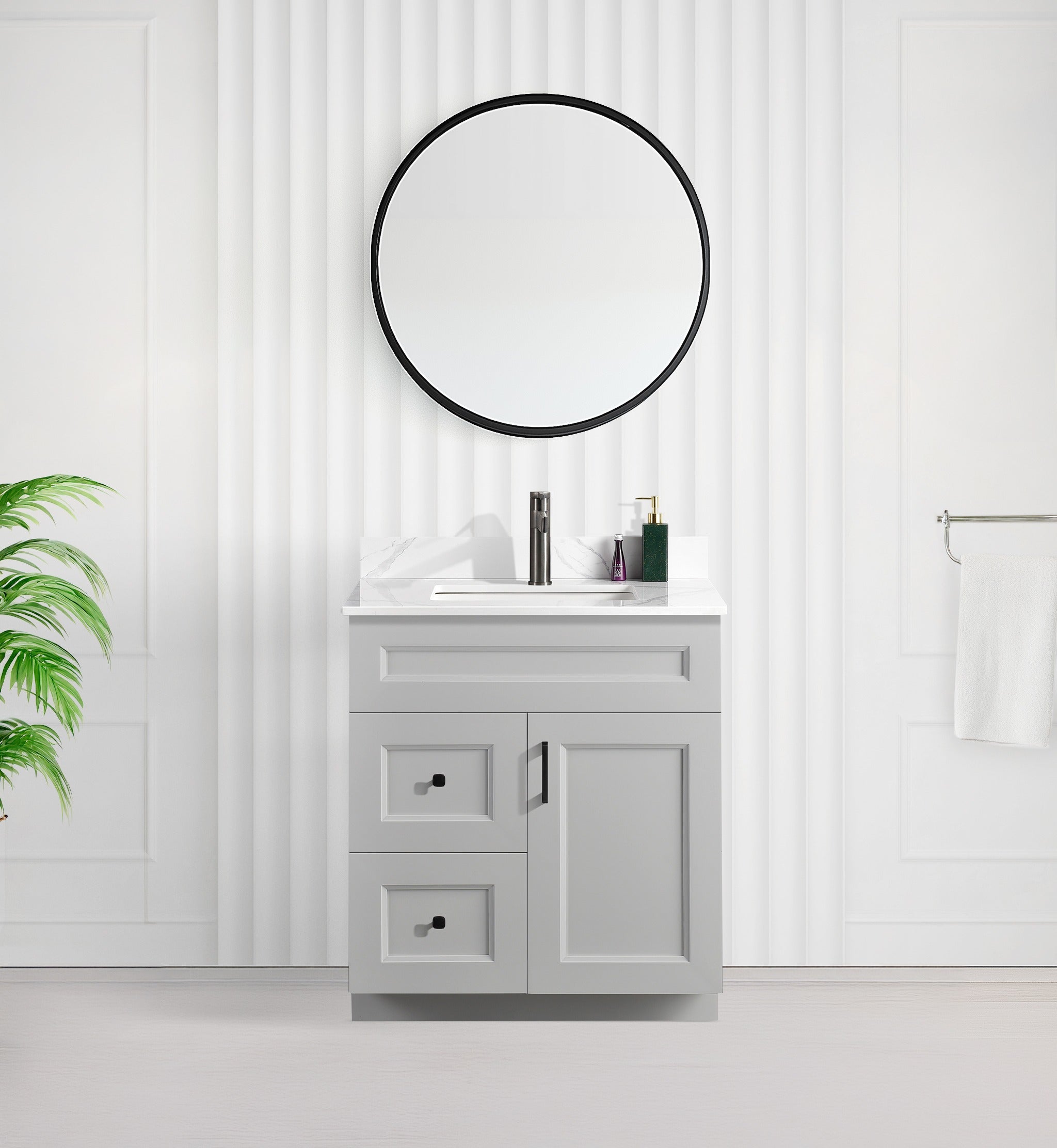 Tesoro 30" Shaker Bathroom Vanity With Quartz Countertop (Solid Wood)
