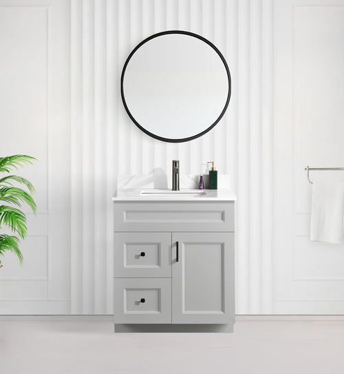 Tesoro 30" Shaker Bathroom Vanity With Quartz Countertop (Solid Wood)