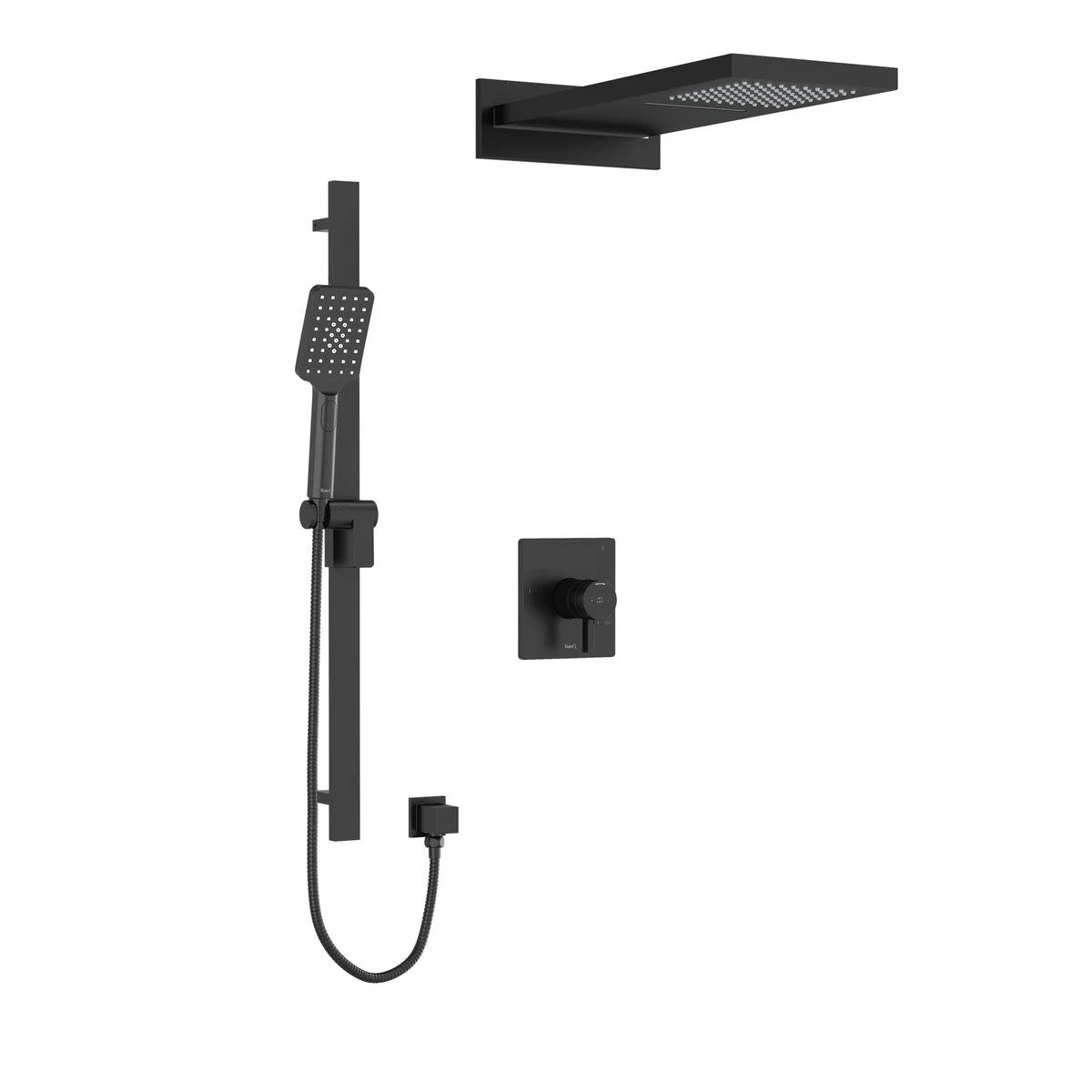 Riobel Paradox Square 3-Way Shower System with Hand Shower Rail, Rain Shower Head, and Cascade Shower Head