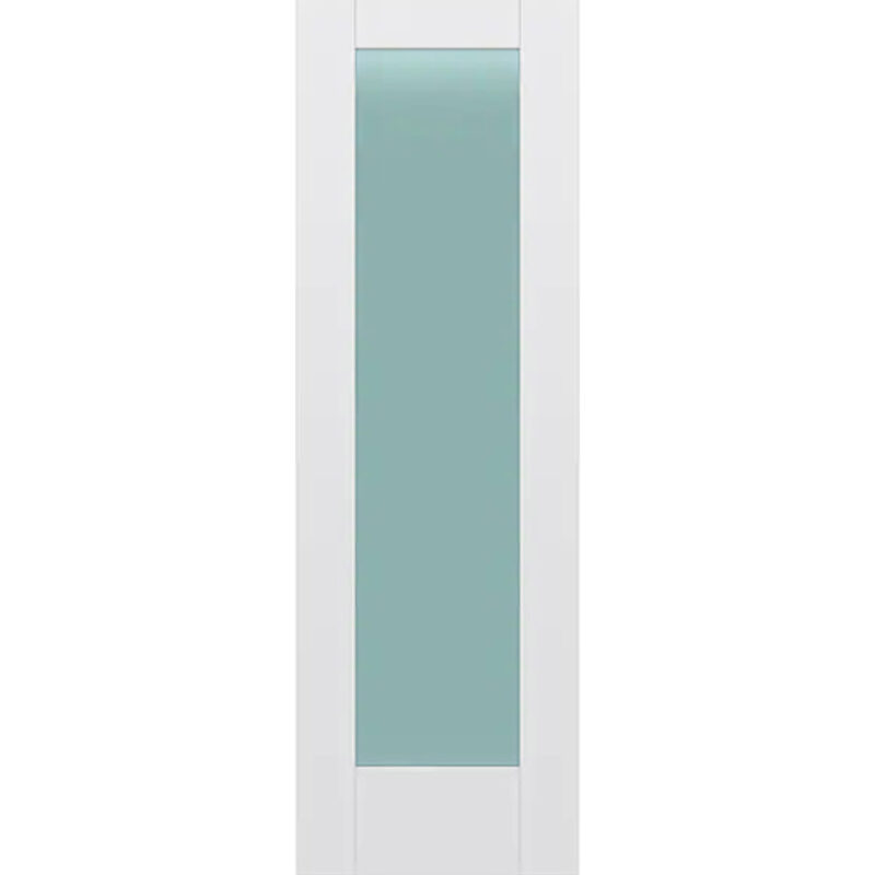 Frosted Glass 26 inch x 80 inch x 1 38 inch 1 Panel Interior Door Primed White With Tempered Glass.jpg