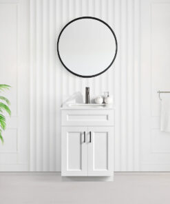 Tesoro 24″ white Shaker Bathroom Vanity With Quartz Countertop (Solid Wood)