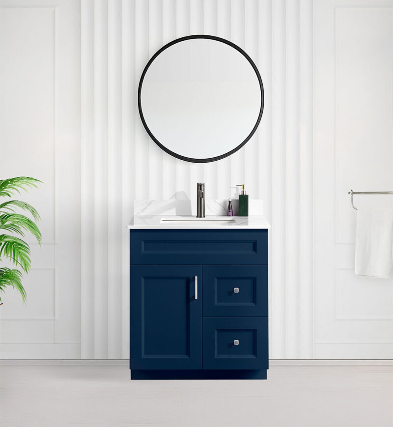 Tesoro 30″ Blue Shaker Bathroom Vanity With Quartz Countertop (Solid Wood)