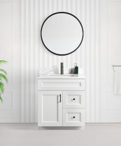 Tesoro 30″ white Shaker Bathroom Vanity With Quartz Countertop (Solid Wood)