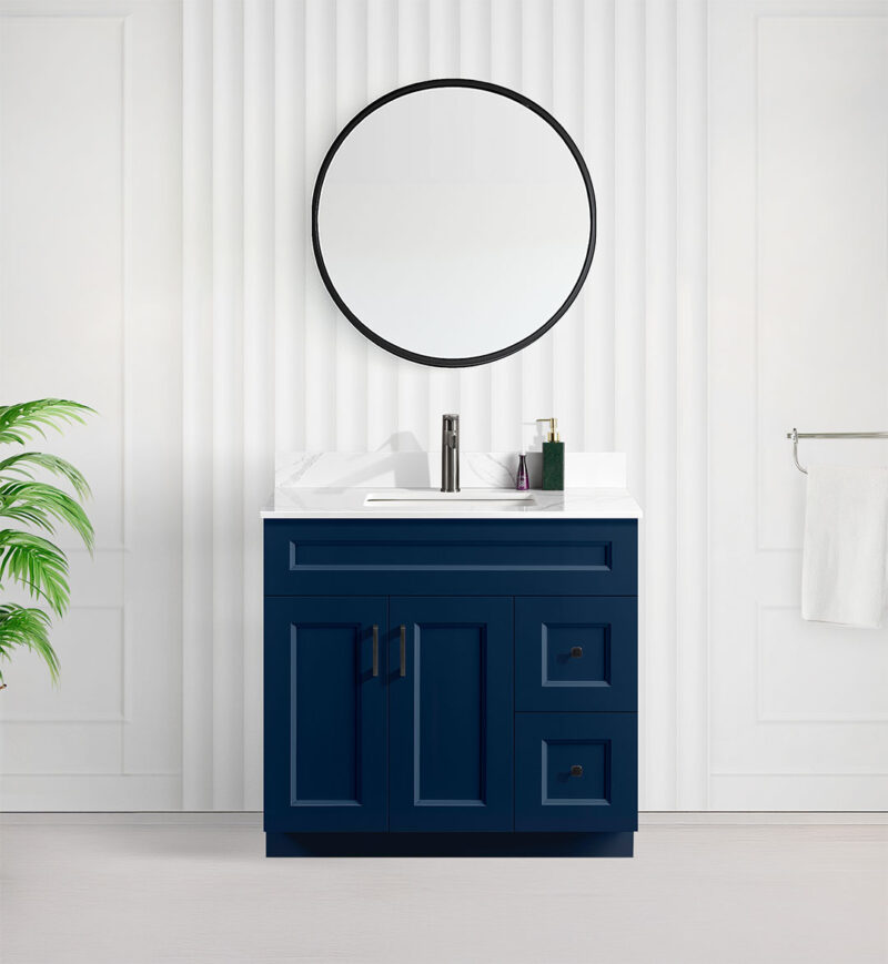 Tesoro 36″ Blue Shaker Bathroom Vanity With Quartz Countertop (Solid Wood)