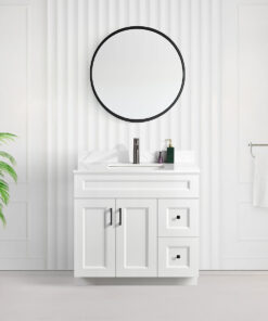 Tesoro 36″ White Shaker Bathroom Vanity With Quartz Countertop (Solid Wood)