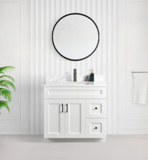 Tesoro 36″ White Shaker Bathroom Vanity With Quartz Countertop (Solid Wood)