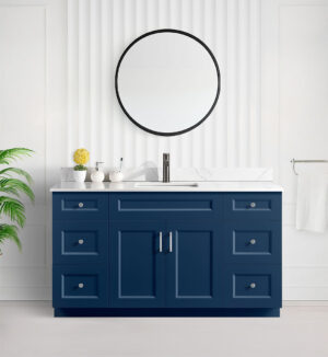 Tesoro 60″ Single Sink Blue Shaker Bathroom Vanity With Quartz Countertop (Solid Wood)