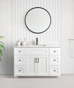 Tesoro white 48″ Single Sink Shaker Bathroom Vanity With Quartz Countertop (Solid Wood)