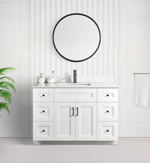 Tesoro white 48″ Single Sink Shaker Bathroom Vanity With Quartz Countertop (Solid Wood)