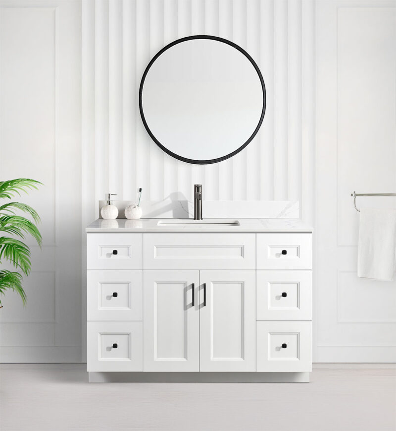 Tesoro white 48″ Single Sink Shaker Bathroom Vanity With Quartz Countertop (Solid Wood)