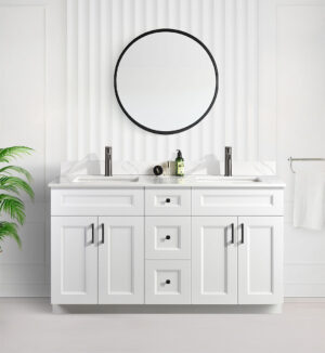 Tesoro white 60″ Double Sink Shaker Bathroom Vanity With Quartz Countertop (Solid Wood)