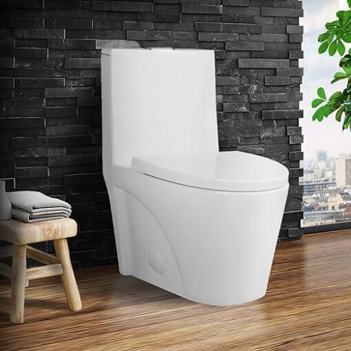 dual flush elongated one piece toilet bowl soft close seat with high efficiency dual flush in white hbdepot 4