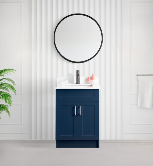 Tesoro 24″ Shaker Bathroom Vanity In Blue With Quartz Countertop (MDF)