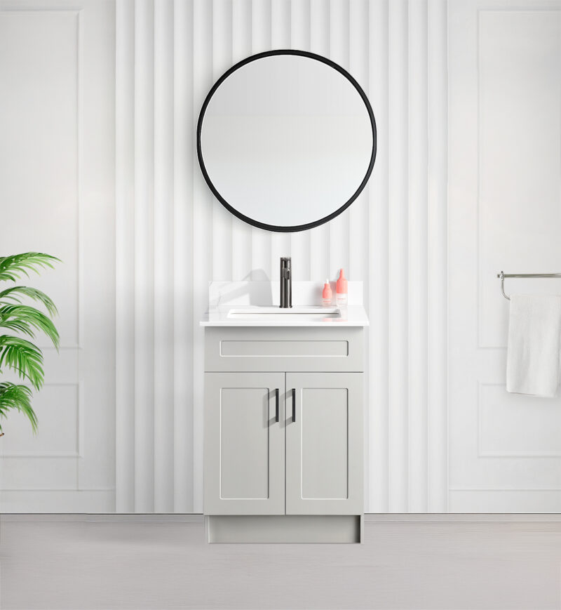 Tesoro 24″ Shaker Bathroom Vanity In Grey With Quartz Countertop (MDF)