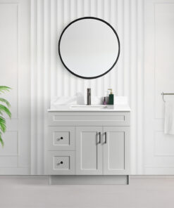 Tesoro 36″ Shaker Bathroom Vanity In Grey With Quartz Countertop (MDF)