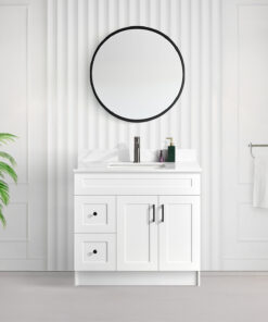 Tesoro 36″ Shaker Bathroom Vanity In White With Quartz Countertop (MDF) 1