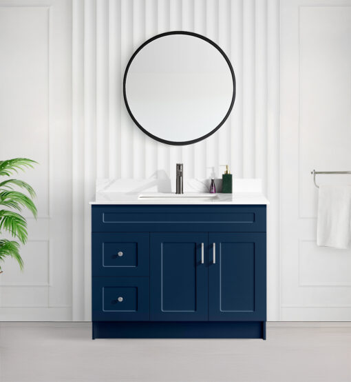 Tesoro 42″ Shaker Bathroom Vanity In Blue With Quartz Countertop 1 (MDF)