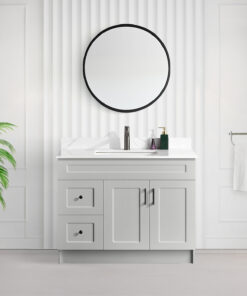 Tesoro 42″ Shaker Bathroom Vanity In Grey With Quartz Countertop (MDF) 1