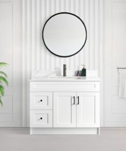 Tesoro 42″ Shaker Bathroom Vanity In White With Quartz Countertop (MDF) 1