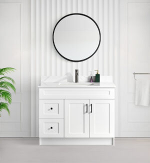 Tesoro 42″ Shaker Bathroom Vanity In White With Quartz Countertop (MDF) 1