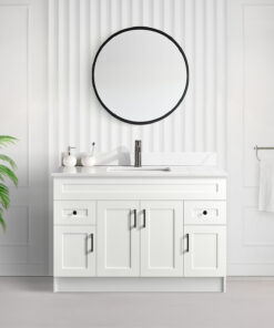 Tesoro 48″ Shaker Bathroom Vanity In White With Quartz Countertop (MDF)