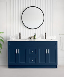 Tesoro 60 Double Sink Shaker Bathroom Vanity In Blue With Quartz Countertop (MDF)