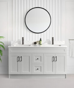 Tesoro 60 Double Sink Shaker Bathroom Vanity In Grey With Quartz Countertop (MDF)