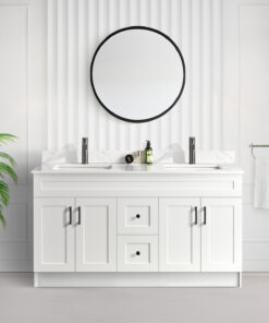 Tesoro 60 Double Sink Shaker Bathroom Vanity In White With Quartz Countertop (MDF)