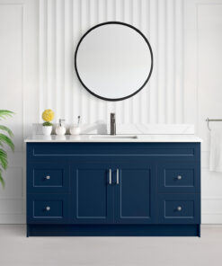 Tesoro 60″ Single Sink Shaker Bathroom Vanity In Blue With Quartz Countertop (MDF)