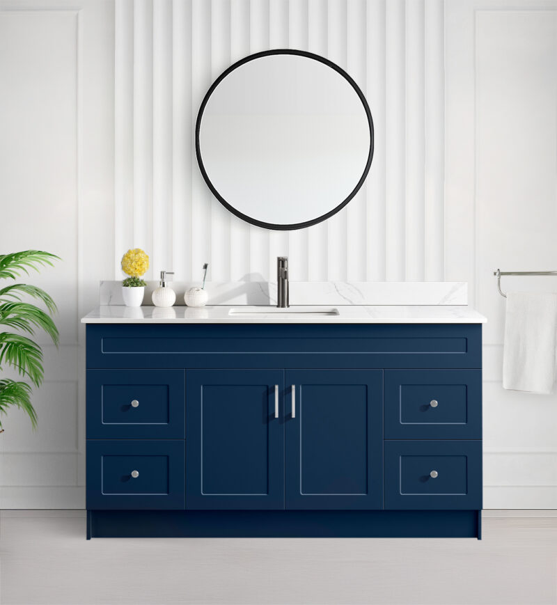 Tesoro 60″ Single Sink Shaker Bathroom Vanity In Blue With Quartz Countertop (MDF)