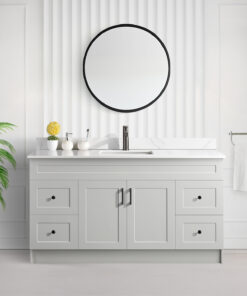 Tesoro 60″ Single Sink Shaker Bathroom Vanity In Grey With Quartz Countertop (MDF)