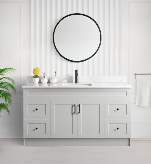 Tesoro 60″ Single Sink Shaker Bathroom Vanity In Grey With Quartz Countertop (MDF)