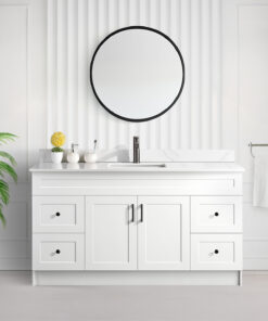 Tesoro 60″ Single Sink Shaker Bathroom Vanity In White With Quartz Countertop (MDF)