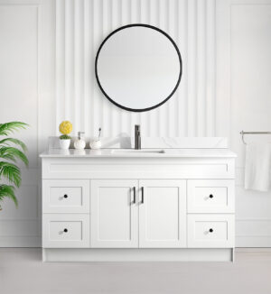 Tesoro 60″ Single Sink Shaker Bathroom Vanity In White With Quartz Countertop (MDF)