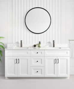 Tesoro 72″ White Double Sink Shaker Bathroom Vanity With Quartz Countertop (Solid Wood)