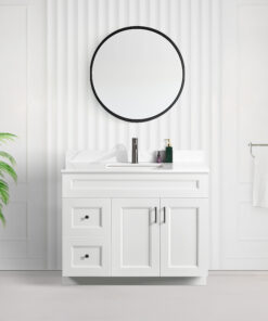 Tesoro 42″ white Shaker Bathroom Vanity With Quartz Countertop (Solid Wood)