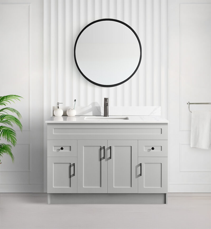 Tesoro 48″ Shaker Bathroom Vanity In Grey With Quartz Countertop MDF
