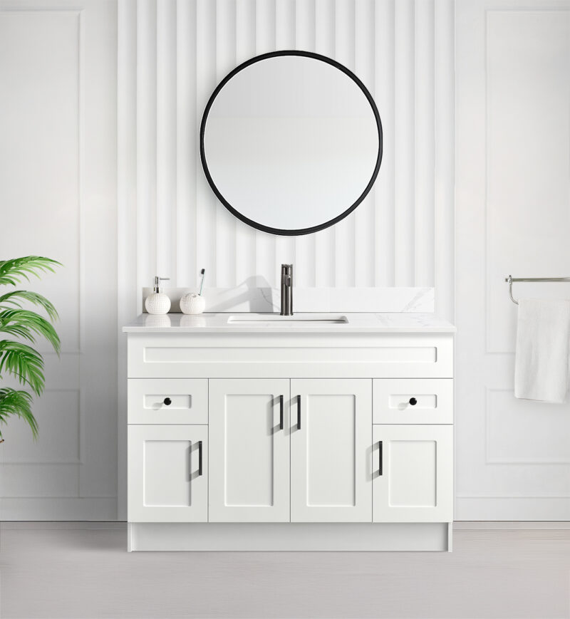 Tesoro 48″ Shaker Bathroom Vanity In White With Quartz Countertop MDF