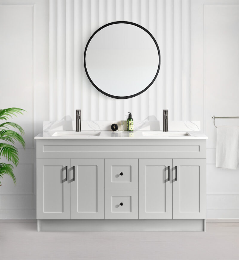 Tesoro 6022 Double Sink Shaker Bathroom Vanity In Grey With Quartz Countertop MDF